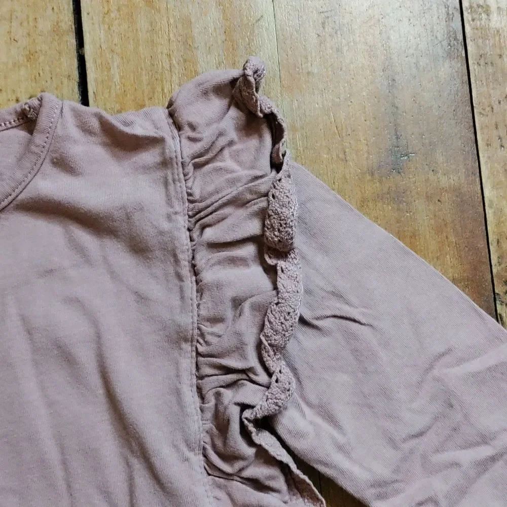 Zara long sleeve shirt 2T pink mauve lace ruffle spring cotton boho